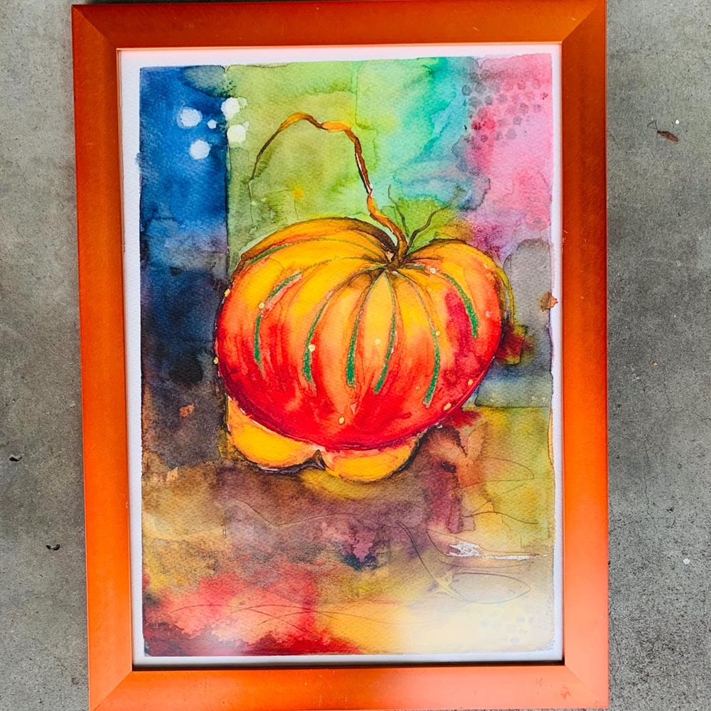 2 Original Watercolor Paintings Cactus and Pumkin